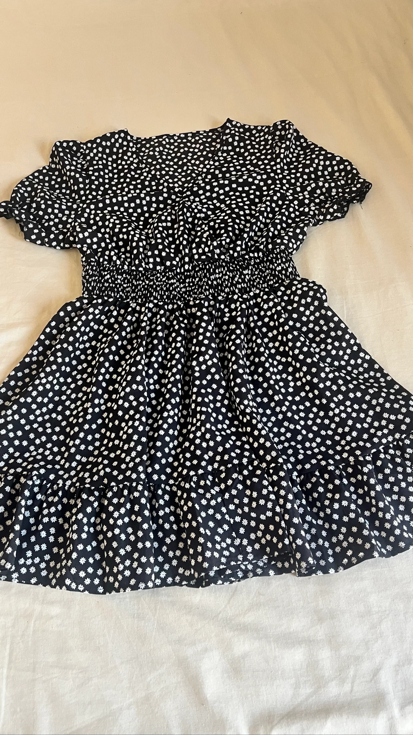 Black & White Daisy Print Mini Dress